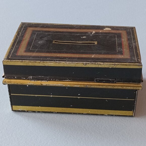 Antique Victorian English Make Small Metal Cash Box - Picture 5 of 15